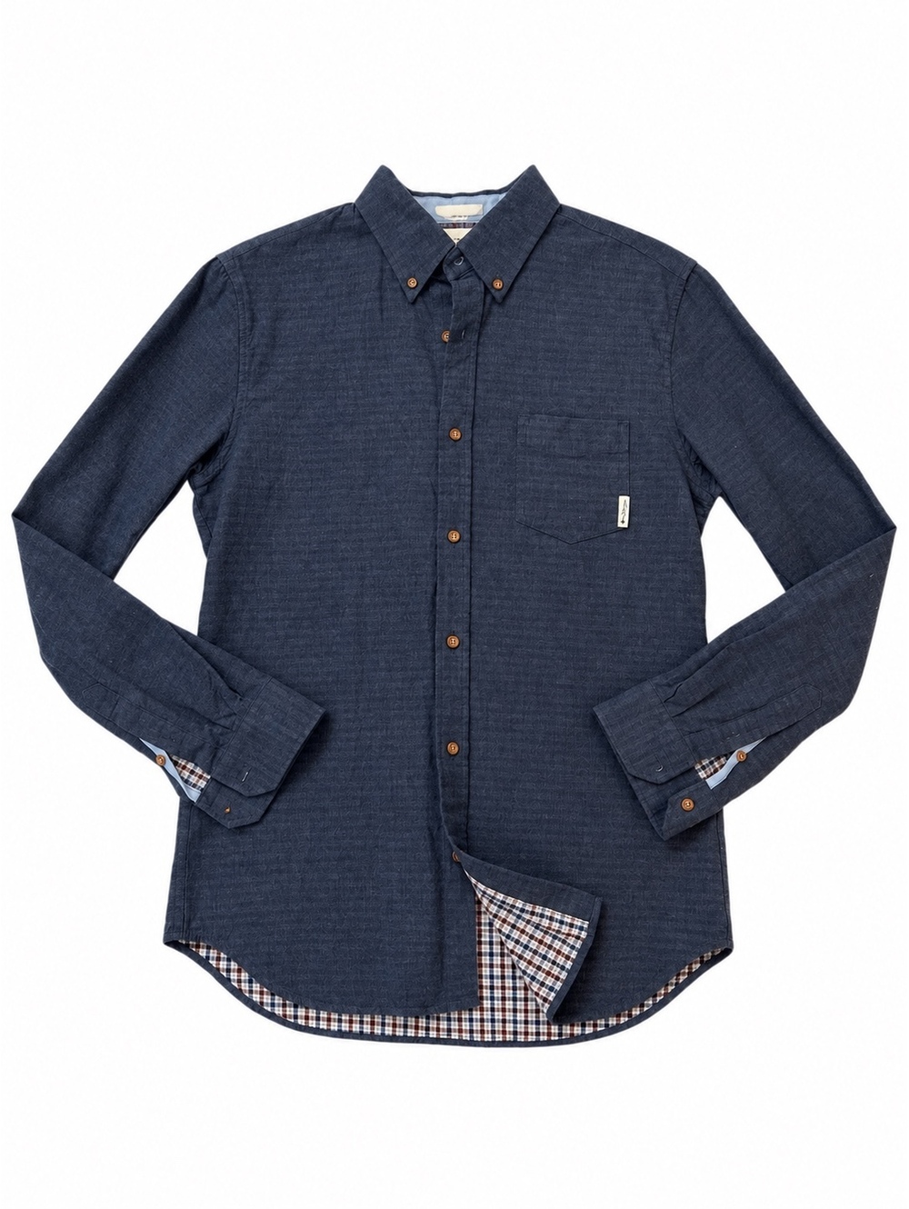 New! Ben Sherman Navy Chambray Plaid-Lined Shirt Men’s L